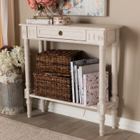 Baxton Studio RAM19-Whitewashed-ST Ariella Country Cottage Farmhouse Whitewashed 1-Drawer Console Table